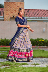 Lavender Readymade Indian Cotton Silk Lehenga Choli Set for Women With Designer Blouse and Dupatta For Wedding